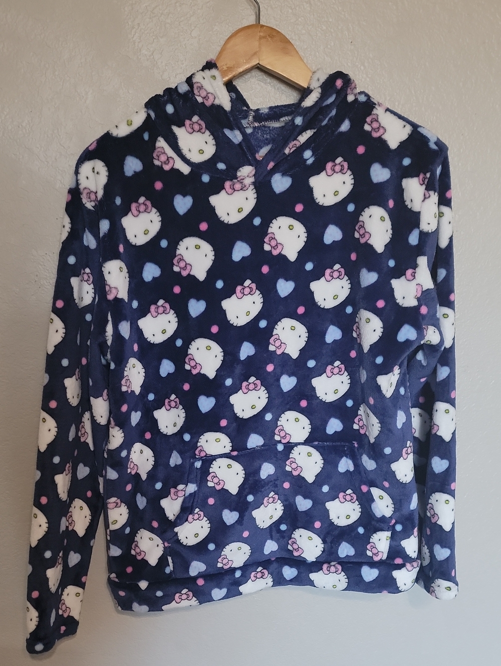 Hello Kitty Navy Blue & White Fleece Hoodie with Pink Accents